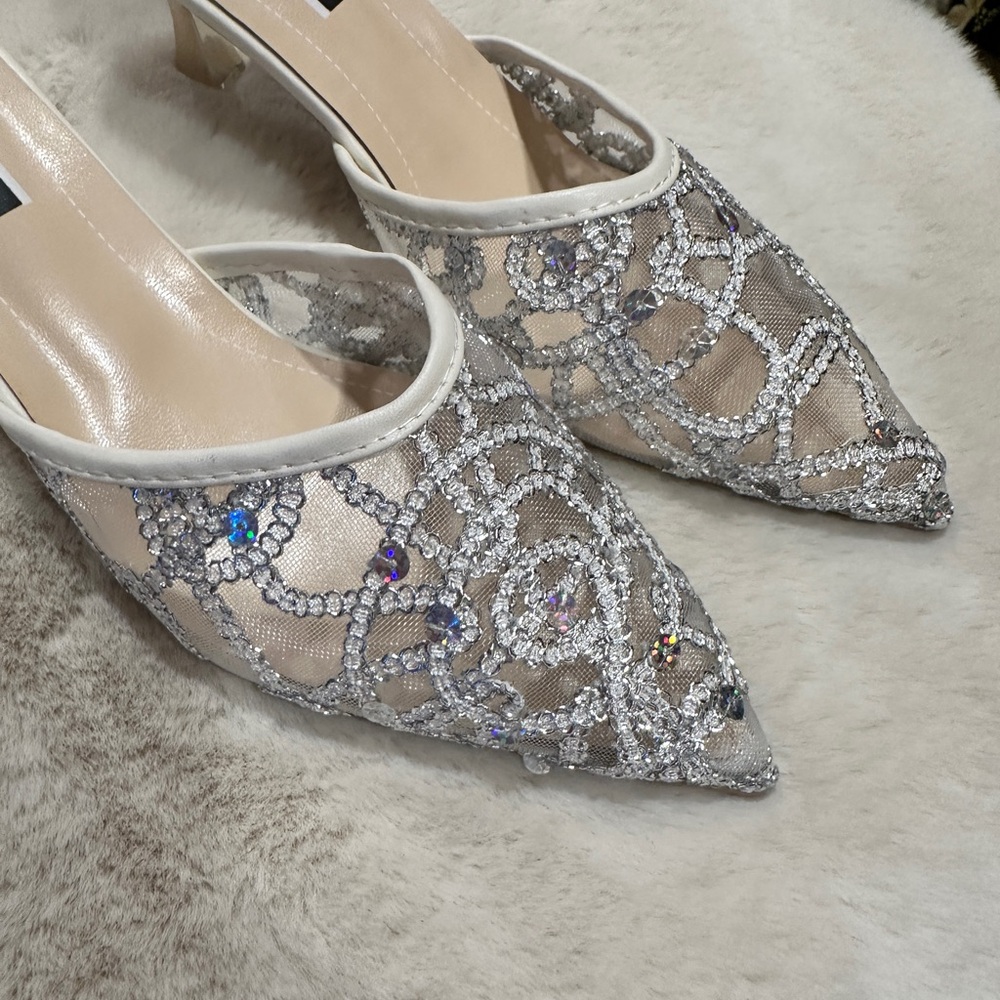 Silver Sequin Slip-on Heels